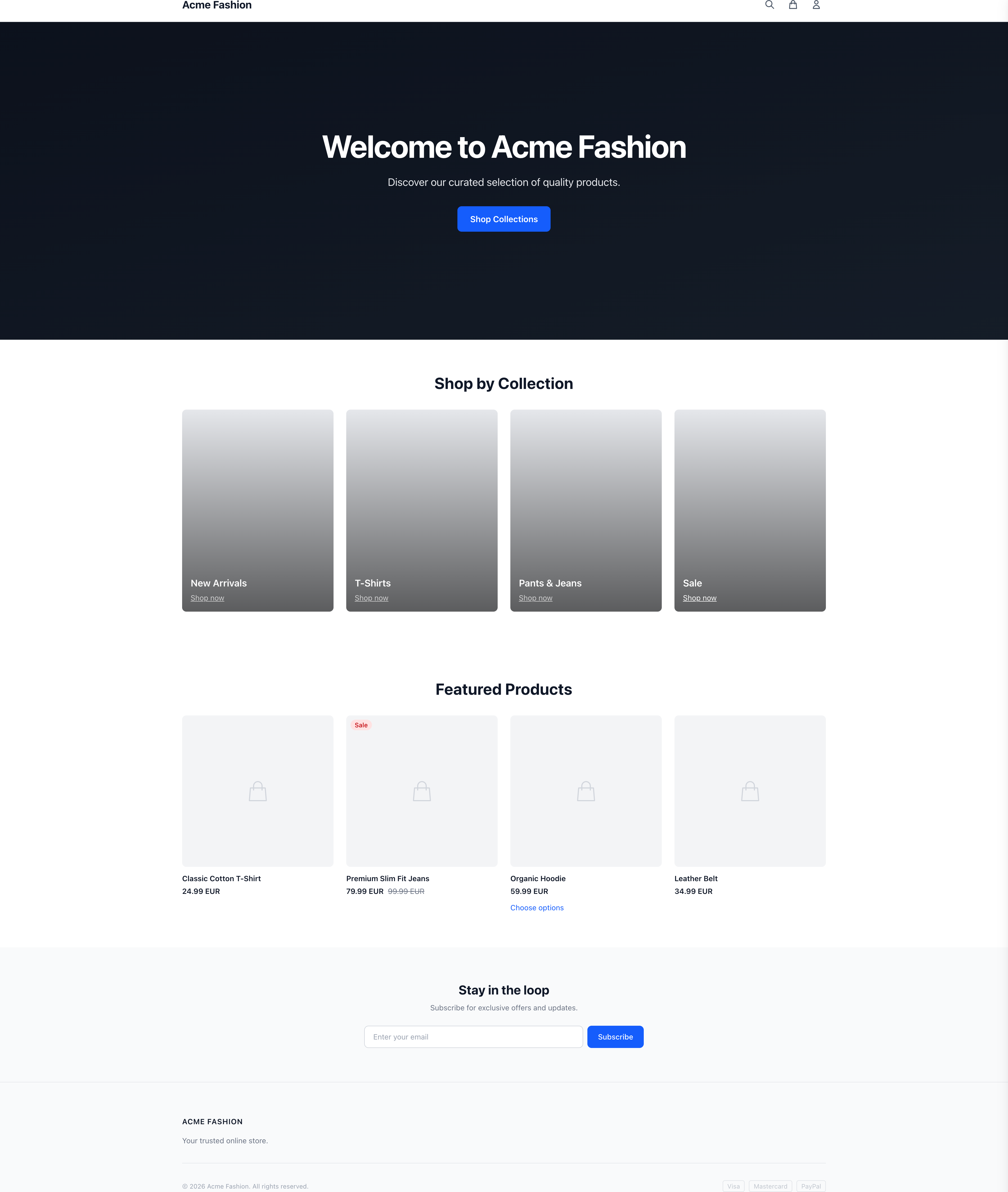 Shop homepage with collections and featured products